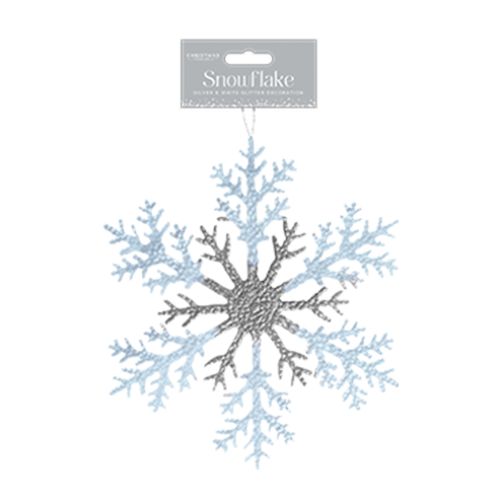 Silver & White Acrylic Glitter Snowflake Assorted Colours 26cm Christmas Decoration FabFinds Blue Silver  