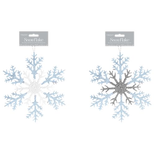 Silver & White Acrylic Glitter Snowflake Assorted Colours 26cm Christmas Decoration FabFinds   