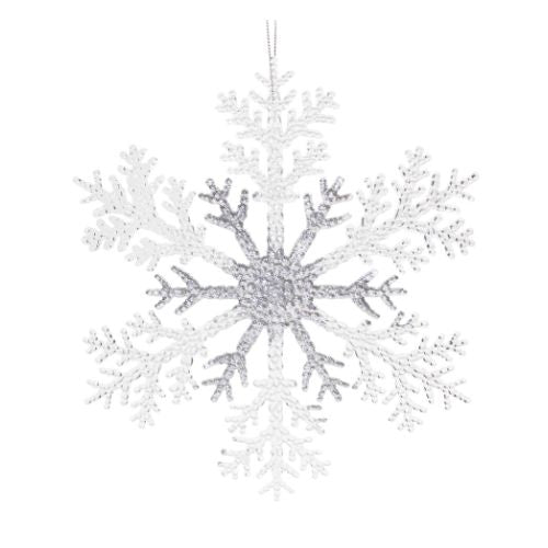 Silver & White Acrylic Glitter Snowflake Assorted Colours 26cm Christmas Decoration FabFinds Clear  