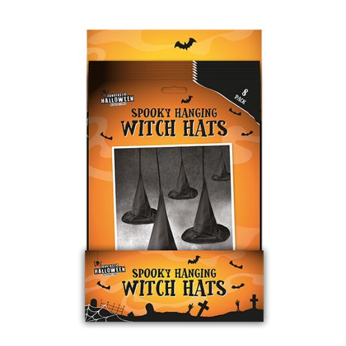 Spooky Hanging Witch Hats 8 Pack Halloween Accessories Gem Imports   