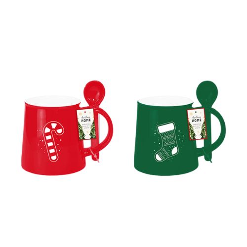 Christmas Embossed Mug with Spoon Assorted Designs Mugs FabFinds   