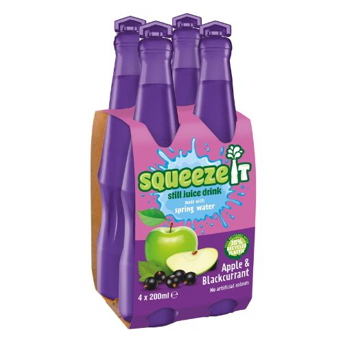 Squeeze It Still Juice Drink Spring Water 4 x 200ml Assorted Flavours Drinks Squeeze It Apple & Blackcurrent  