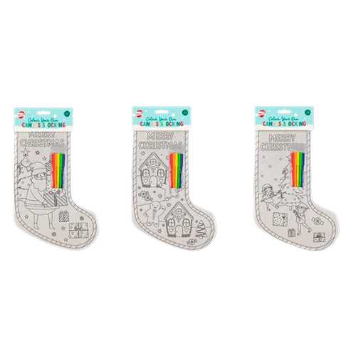 Christmas Colour Your Own Canvas Stocking Assorted Designs Arts & Crafts FabFinds