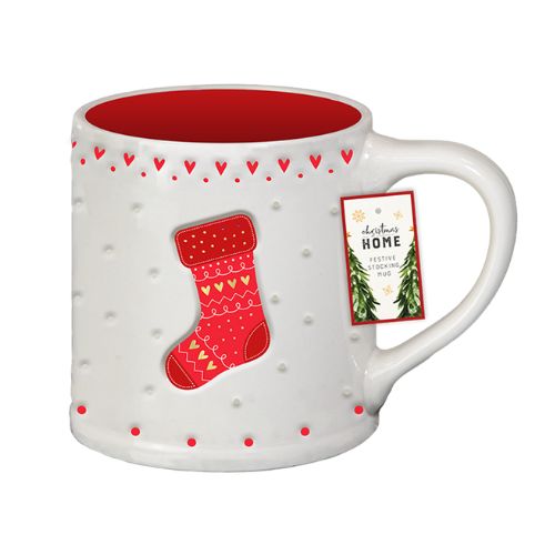 Festive Ceramic Stocking Mug Mugs FabFinds Red  