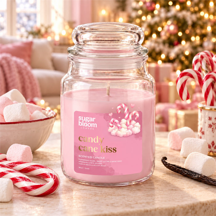 Sugar Bloom London Candy Cane Kiss Scented Candle 510g Candles Sugar Bloom