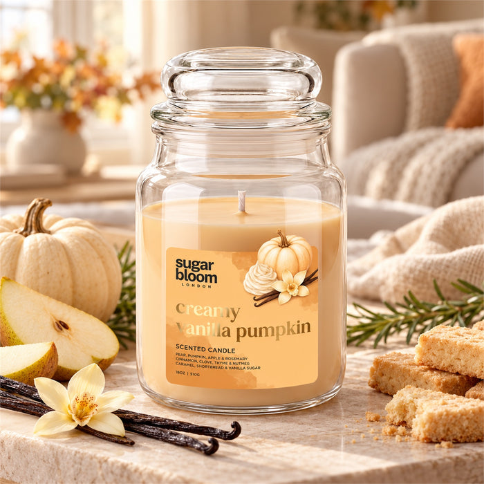 Sugar Bloom London Creamy Vanilla Pumpkin Scented Candle 510g Candles Sugar Bloom