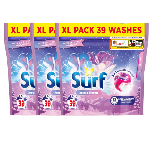 Surf Capsules Aurora Blooms Winter 39 Wash Assorted Packs Laundry - Detergent Surf Pack of 3