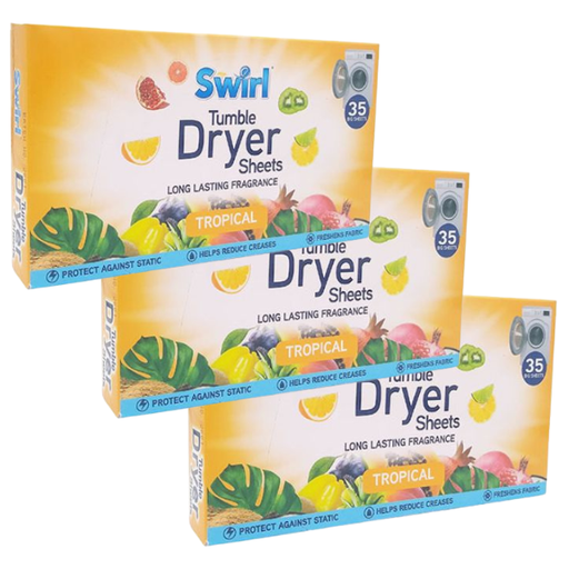 Swirl Tumble Dryer Sheets Tropical 35 Pack Laundry - Scent Boosters & Sheets Swirl Pack of 3