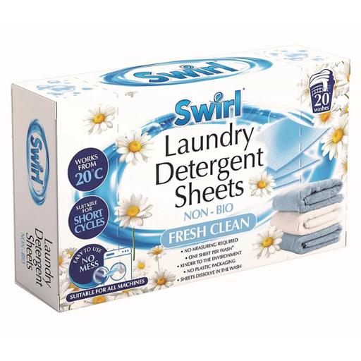 Swirl Laundry Detergent Sheets Non-Bio Fresh Clean 20 Pack Laundry Detergent Swirl