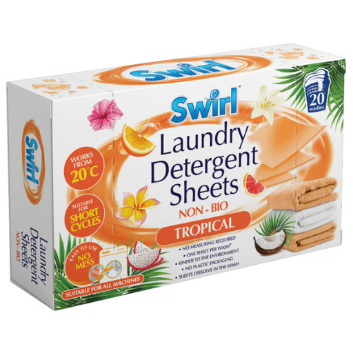Swirl Laundry Detergent Sheets Non-Bio Tropical 20 Pack Laundry Detergent Swirl