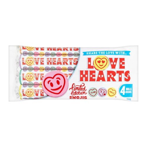 Swizzels Love Hearts Limited Edition Emojis Sweets 4 Rolls 156g Sweets, Mints & Chewing Gum Swizzels   