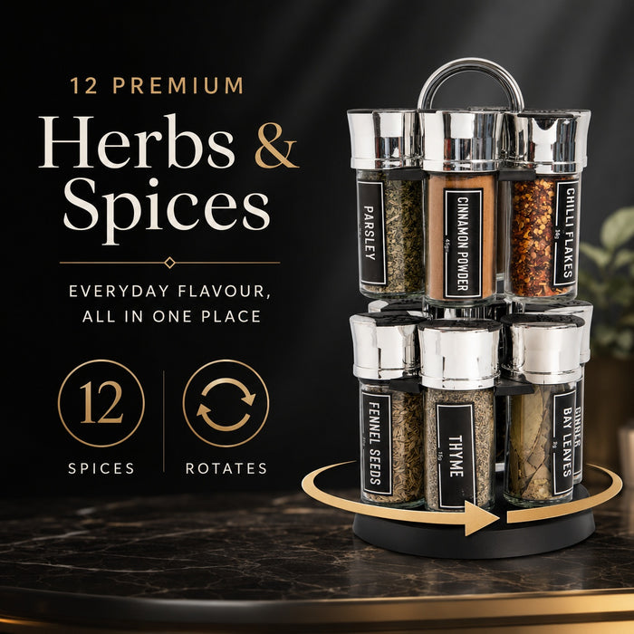 Taylor’s Everyday 12 Herbs & Spices Rotating Rack with Pre Filled Jars Spice Stand Gift Set Herbs & Spices Taylor's