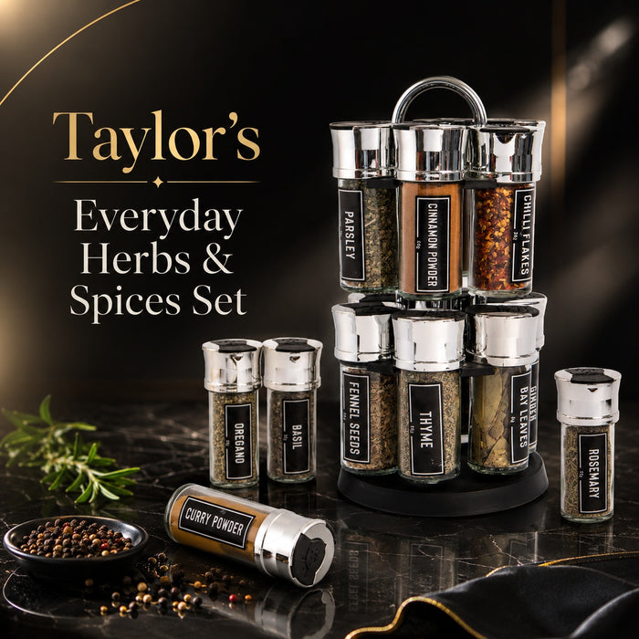 Taylor’s Everyday 12 Herbs & Spices Rotating Rack with Pre Filled Jars Spice Stand Gift Set Herbs & Spices Taylor's