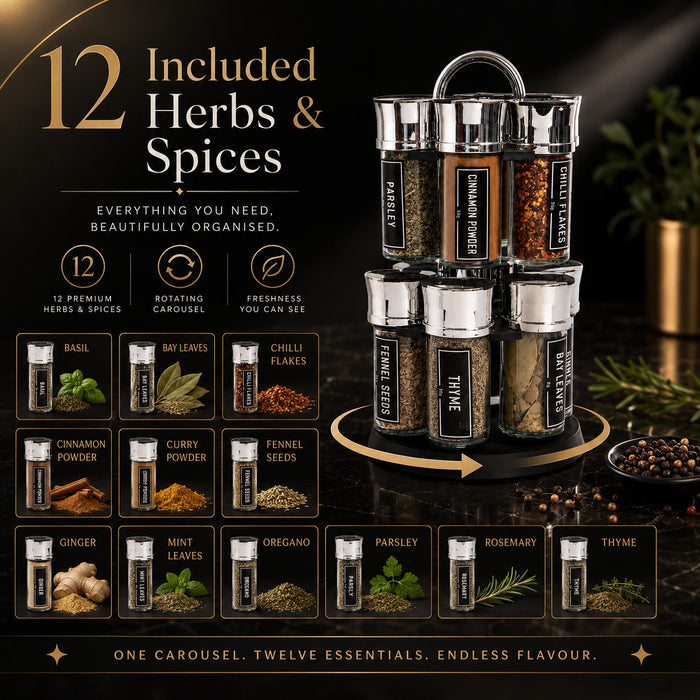 Taylor’s Everyday 12 Herbs & Spices Rotating Rack with Pre Filled Jars Spice Stand Gift Set Herbs & Spices Taylor's
