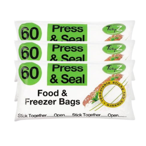 TidyZ Press & Seal Food Bags 60 Pack Food Storage Bags Tidyz Pack of 3