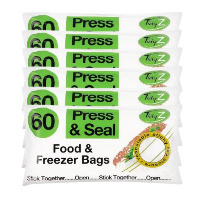 TidyZ Press & Seal Food Bags 60 Pack Food Storage Bags Tidyz Pack of 6