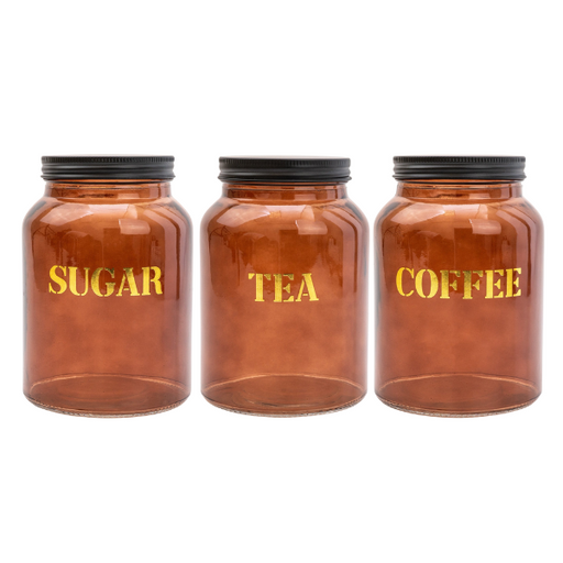 Vintage Amber Gold Glass Storage Jar Bundle 15.5cm (Sugar, Tea, Coffee) Kitchen Storage FabFinds