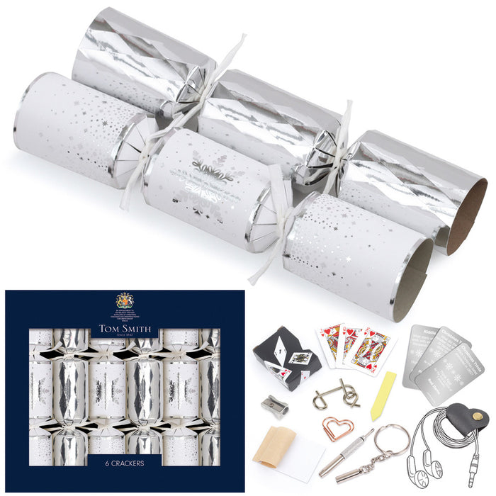 Tom Smith Silver and White Christmas Crackers 6 Pack Christmas Crackers Tom Smith