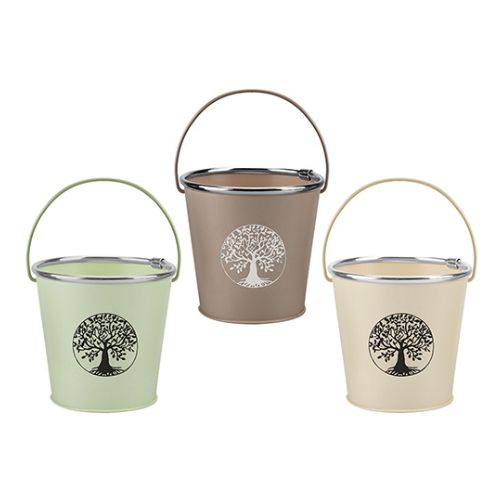 Tree Of Life Bucket Planter With Handle Assorted Colours Plant Pots & Planters PMS   
