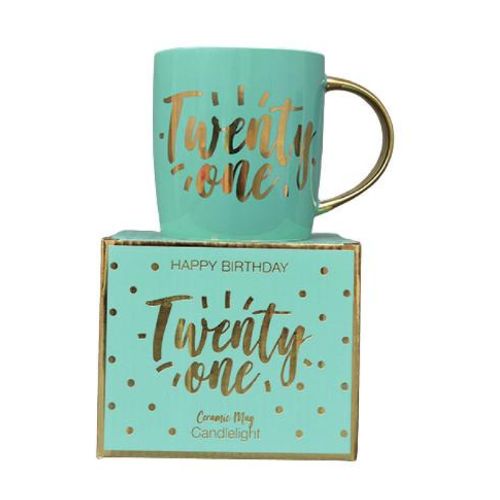 Candlelight Twenty One Teal & Gold Ceramic Mug Mugs Candlelight