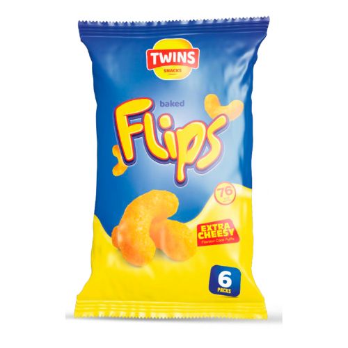 Twins Baked Flips Corn Puffs 6 Pack 16g Crisps, Snacks & Popcorn Twins Snacks   