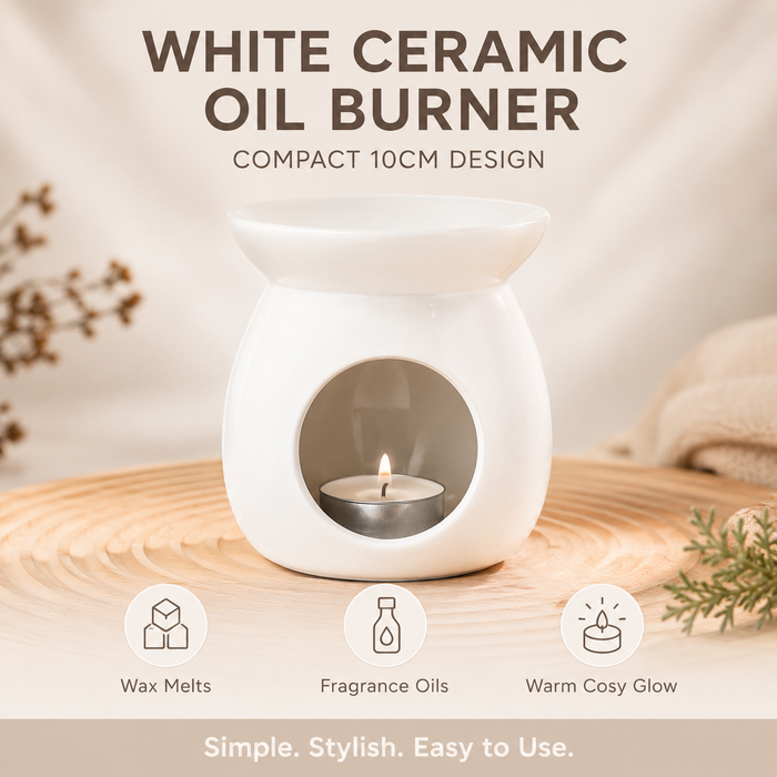 White Ceramic Oil Wax Melt Burner 10cm Assorted Pack Size Wax Melts & Oil Burners FabFinds