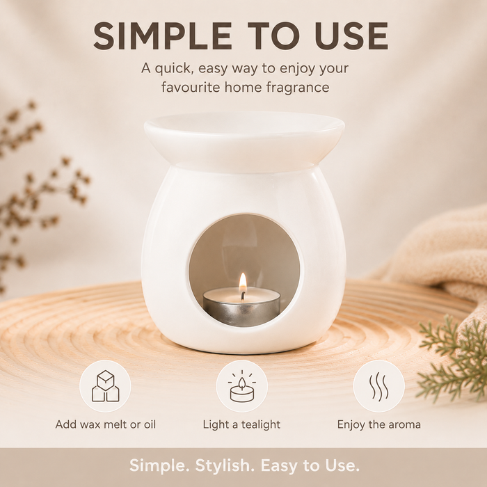 White Ceramic Oil Wax Melt Burner 10cm Assorted Pack Size Wax Melts & Oil Burners FabFinds
