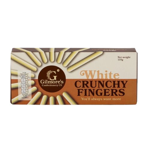 Gilmore's  Confectionery Co White Crunchy Chocolate Fingers 115g Chocolate gilmores   