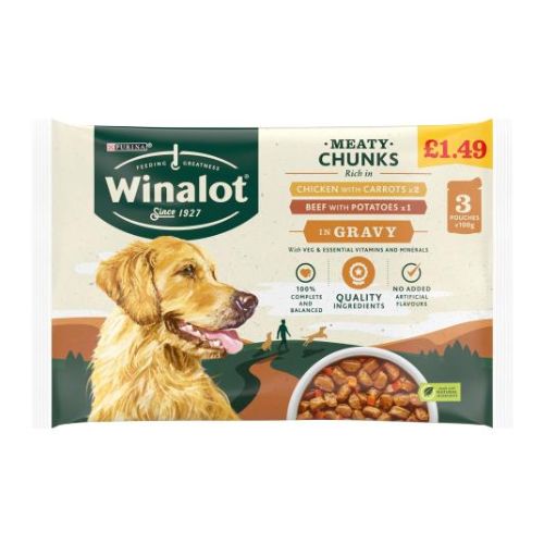 Winalot Meaty Chunks In Gravy Dog Food 3 x 100g Dog Food & Treats winalot   