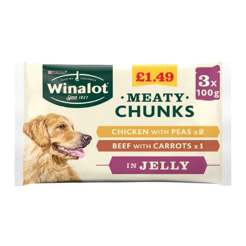 Winalot Meaty Chunks In Jelly 3 x 100g Dog Food & Treats winalot   