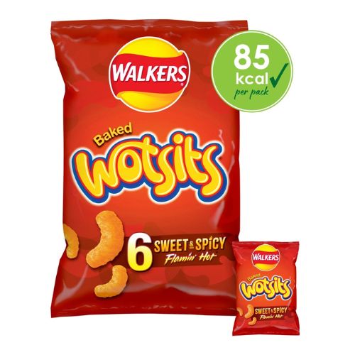 Walker Wotsits Baked Sweet & Spicy Flamin' Hot 6 x 16g Crisps, Snacks & Popcorn walkers   