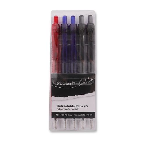 Write It Retractable Pens 5 Pack Stationery FabFinds   