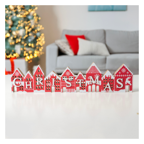 Christmas House Decorative Sign Festive Wooden Hanging Decoration 49cm