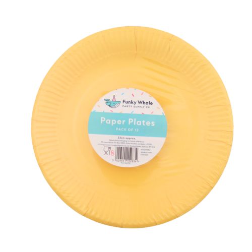 Funky Whale Paper Plates Pack of 12 Assorted Colours Disposable Plates Funky Whale Yellow  