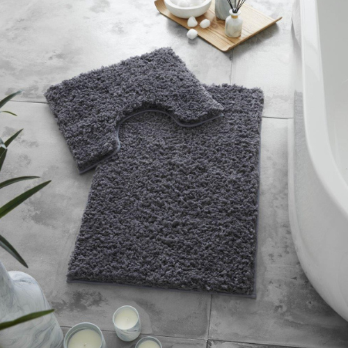 Zero Twist Cotton Bath Mat Set Assorted Colours Bathroom Accessories FabFinds Charcoal