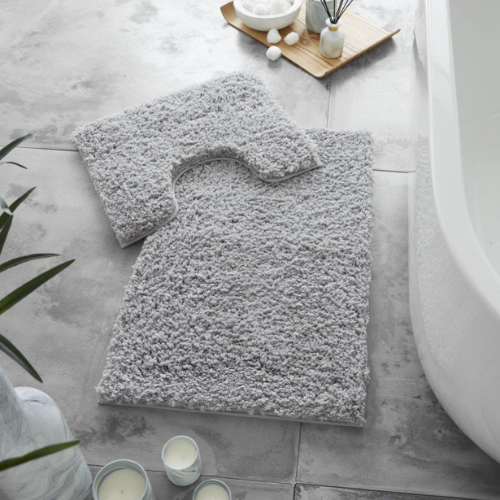Zero Twist Cotton Bath Mat Set Assorted Colours Bathroom Accessories FabFinds Grey
