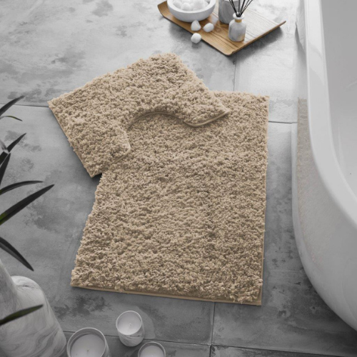 Zero Twist Cotton Bath Mat Set Assorted Colours Bathroom Accessories FabFinds Natural
