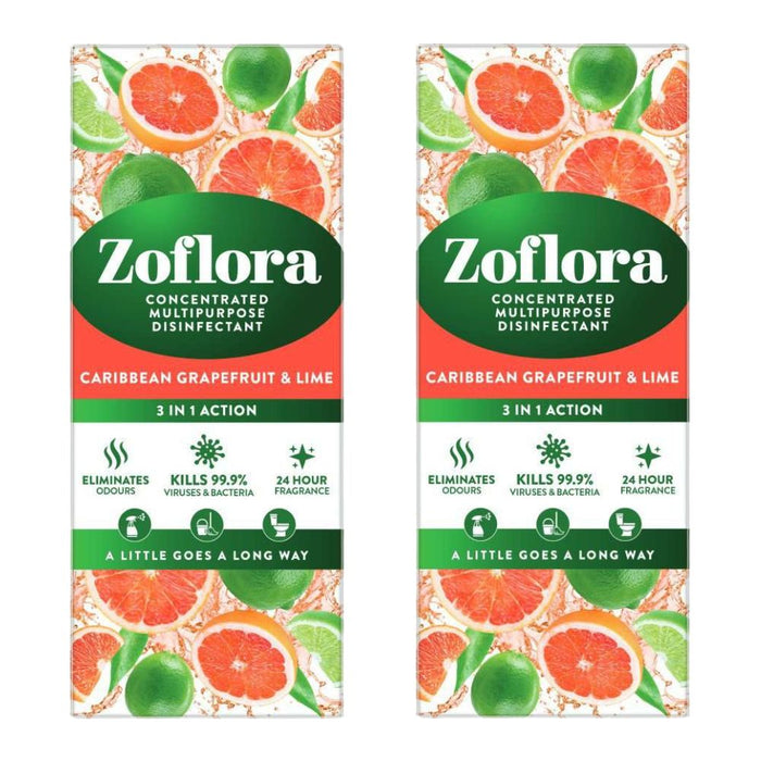 Zoflora Concentrated Multipurpose Disinfectant Caribbean Grapefruit & Lime 500ml Assorted Packs Disinfectant Zoflora Pack of 2