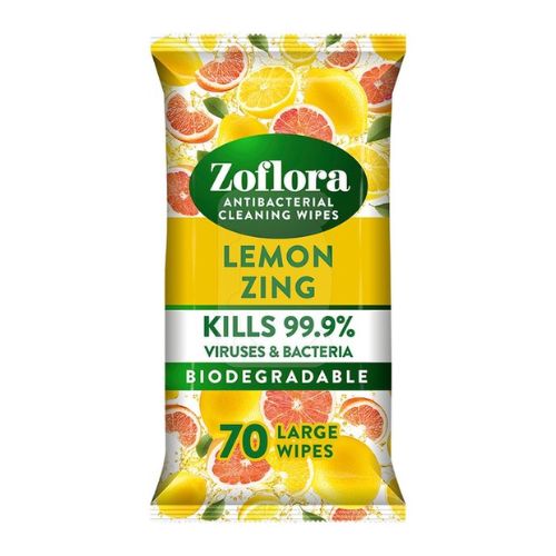 Zoflora Biodegradable Antibac Lemon Zing Large Cleaning Wipes 70 Pk Cleaning Wipes Zoflora   
