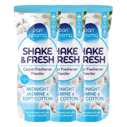 Pan Aroma Shake & Fresh Carpet Freshener Powder Midnight Jasmine & Soft Cotton 500g Floor & Carpet Cleaners Pan aroma Pack of 3