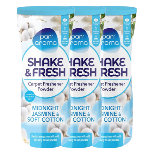 Pan Aroma Shake & Fresh Carpet Freshener Powder Midnight Jasmine & Soft Cotton 500g Floor & Carpet Cleaners Pan aroma Pack of 3