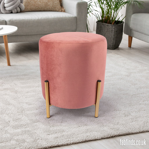 Luxury Velvet Footstool With Gold Metal Stand Home Decoration FabFinds Blush  