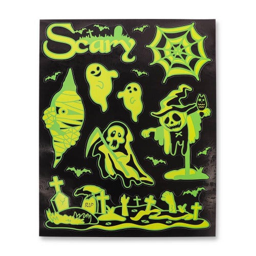 Haunting Halloween Glow In The Dark Window Stickers Assorted Designs Halloween Decorations FabFinds Scary Scarecrow  