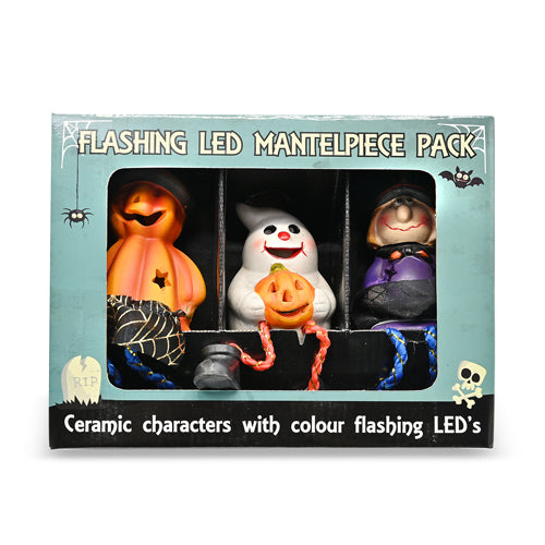 Halloween Flashing LED Mantlepiece Ceramic Character 3 Pk Halloween Decorations FabFinds   