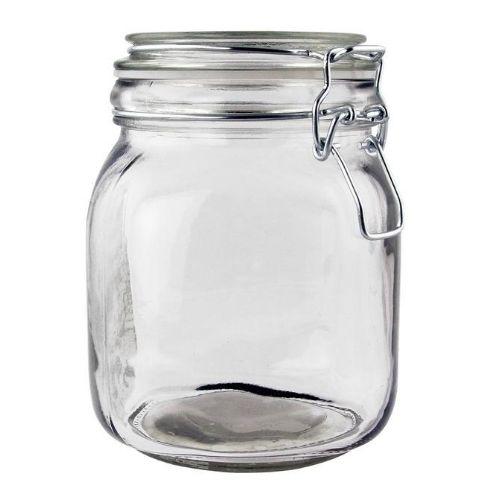 1 Litre Glass Silver Clip Top Storage Jar Kitchen Storage FabFinds   
