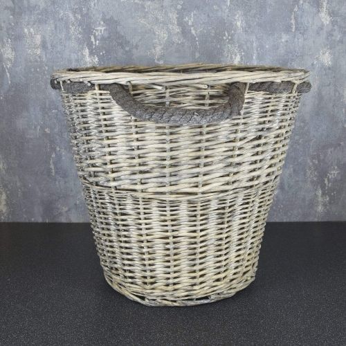 Log Basket with Rope Handles Large Grey Wash 44cm Storage Baskets Candlelight   