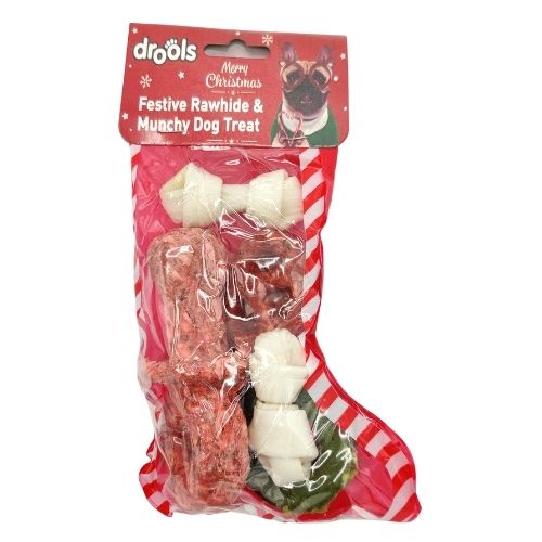Drools Festive Rawhide & Munchy Stocking Dog Treats Christmas Gifts for Dogs Drools   