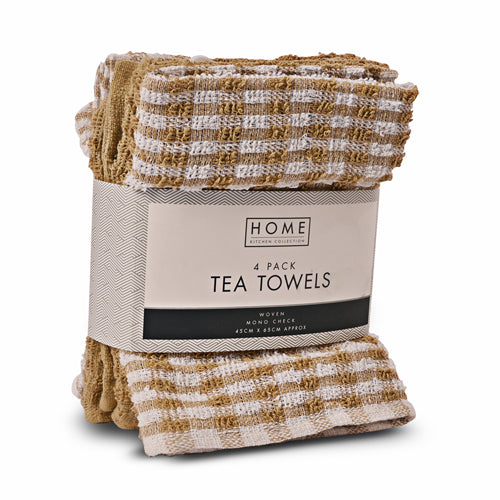 Home Collection Tea Towels Brown & White Check Pattern 4 Pack Tea Towels Home Collection   