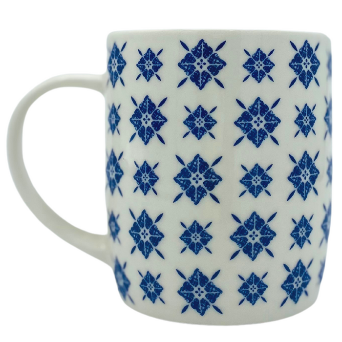 Blue and White Diamond Print Mug Mugs FabFinds   