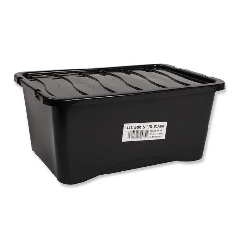 Black Plastic Storage Box With Lid 14L- FabFinds
